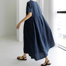 Load image into Gallery viewer, Cotton Linen Round Neck Solid Color Dress
