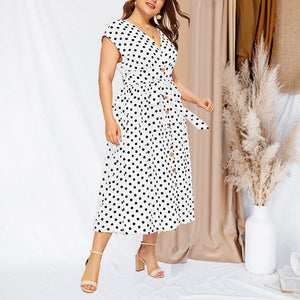 Polka Dot Waist V-Neck Dress