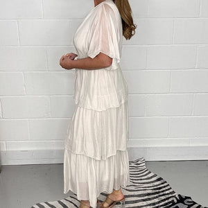 Fashion Solid Color Fly Sleeve Cake Dress