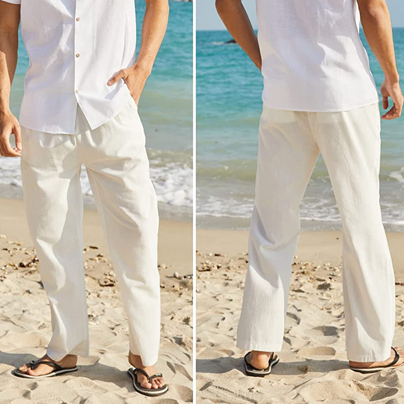 Cotton linen breathable solid color pants
