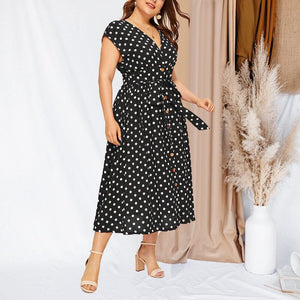 Polka Dot Waist V-Neck Dress