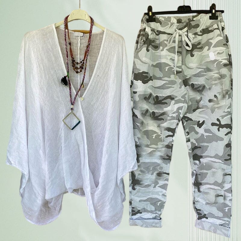Fashionable Camouflage Print Two Piece Set