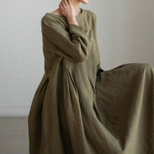 Load image into Gallery viewer, Cotton Linen Round Neck Solid Color Dress
