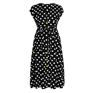 Polka Dot Waist V-Neck Dress