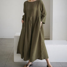 Load image into Gallery viewer, Cotton Linen Round Neck Solid Color Dress
