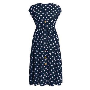 Polka Dot Waist V-Neck Dress