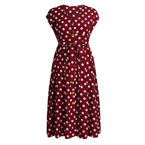 Polka Dot Waist V-Neck Dress