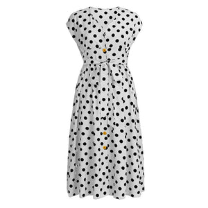 Polka Dot Waist V-Neck Dress