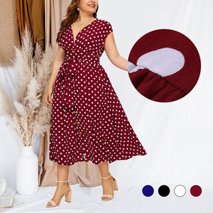 Polka Dot Waist V-Neck Dress