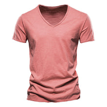Load image into Gallery viewer, Plain Slub Cotton V-neck T-shirt
