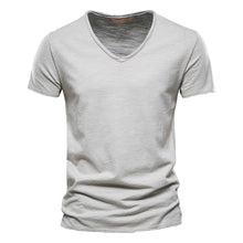 Load image into Gallery viewer, Plain Slub Cotton V-neck T-shirt
