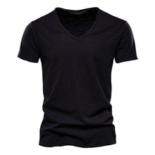 Load image into Gallery viewer, Plain Slub Cotton V-neck T-shirt
