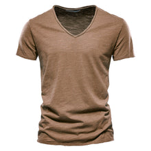 Load image into Gallery viewer, Plain Slub Cotton V-neck T-shirt
