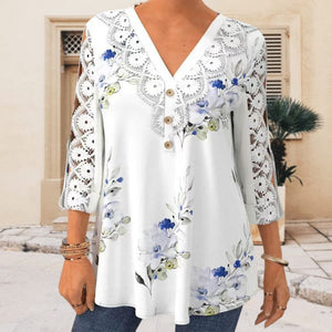 Lace Trim Three-quarter Sleeve Shirt