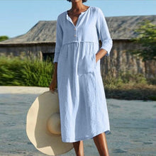 Load image into Gallery viewer, Cotton Linen Solid Color Long Dress with Pockets
