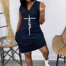 Load image into Gallery viewer, Letter Print Dual Pocket Sleeveless Dress
