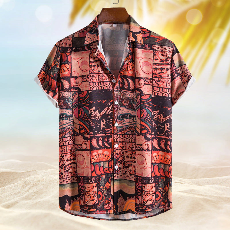 Men Patchwork Print Button Front Shirt