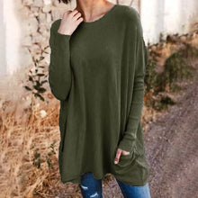 Load image into Gallery viewer, Round Neck Long Sleeve Loose Pocket Solid T-Shirt
