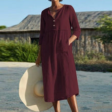 Load image into Gallery viewer, Cotton Linen Solid Color Long Dress with Pockets
