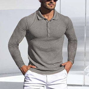 Stretch Vertical Long-sleeved Polo Sweater
