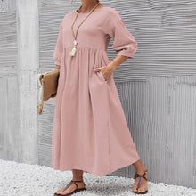 Load image into Gallery viewer, Solid Color Lantern Sleeve Loose Cotton Linen Dress

