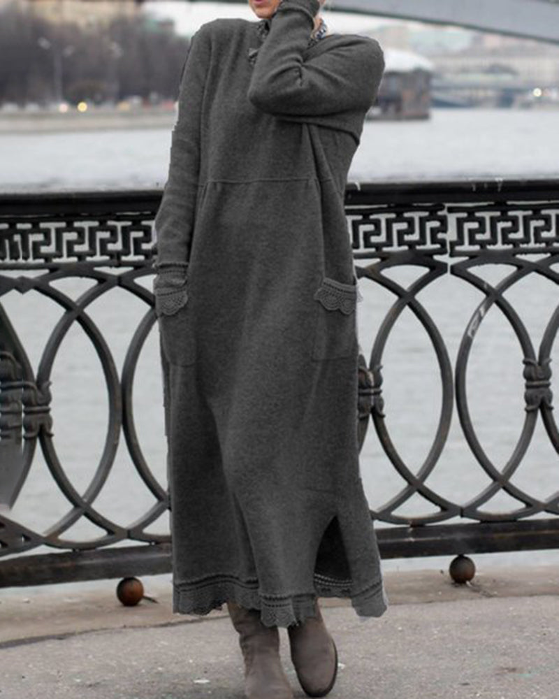 Long Crew Neck Pullover Knit Dress