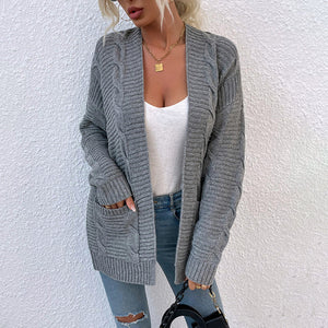 Womens Long Sleeve Open Front Chunky Knit Cardigan Sweater