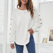 Load image into Gallery viewer, Round Collar Loose Leisure Lantern Buckle T-shirt
