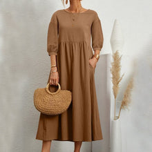 Load image into Gallery viewer, Solid Color Lantern Sleeve Loose Cotton Linen Dress
