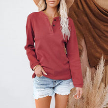 Load image into Gallery viewer, V-neck Solid Color Long-sleeved Top T-shirt
