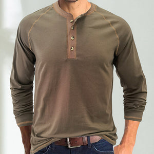 Soft Cotton Fabric Henley Collar T-Shirt