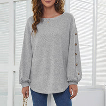 Load image into Gallery viewer, Round Collar Loose Leisure Lantern Buckle T-shirt
