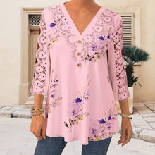 Load image into Gallery viewer, Lace Trim Three-quarter Sleeve Shirt
