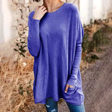 Load image into Gallery viewer, Round Neck Long Sleeve Loose Pocket Solid T-Shirt
