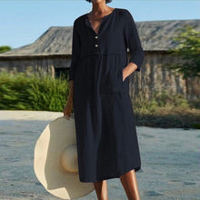 Load image into Gallery viewer, Cotton Linen Solid Color Long Dress with Pockets
