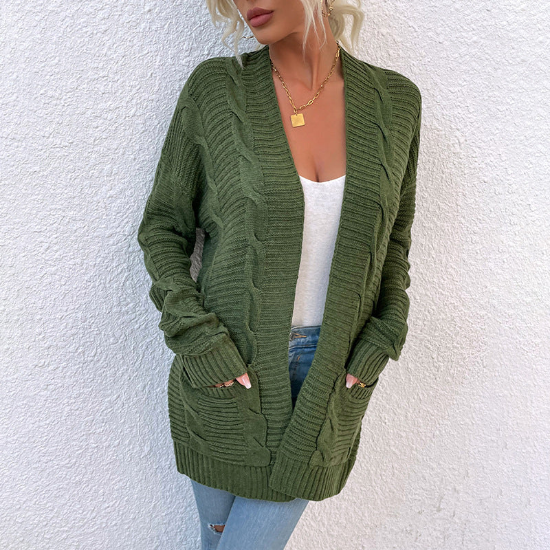 Womens Long Sleeve Open Front Chunky Knit Cardigan Sweater