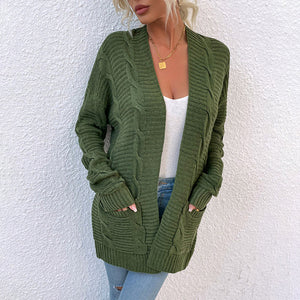 Womens Long Sleeve Open Front Chunky Knit Cardigan Sweater