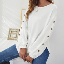 Load image into Gallery viewer, Round Collar Loose Leisure Lantern Buckle T-shirt
