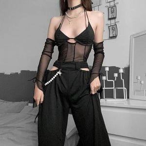 Mesh Sheer Off Shoulder Halter Top