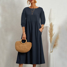 Load image into Gallery viewer, Solid Color Lantern Sleeve Loose Cotton Linen Dress
