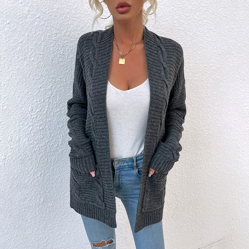 Womens Long Sleeve Open Front Chunky Knit Cardigan Sweater