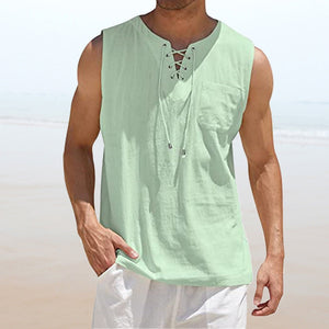 Men's Solid Color Drawstring Waistcoat