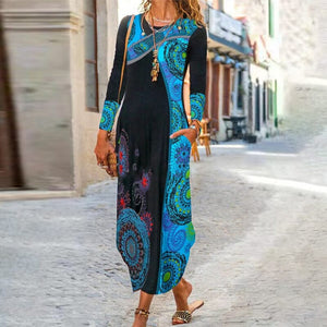 Ethnic Print Long Sleeve Dress