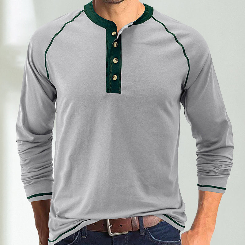 Soft Cotton Fabric Henley Collar T-Shirt