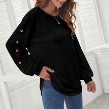 Load image into Gallery viewer, Round Collar Loose Leisure Lantern Buckle T-shirt
