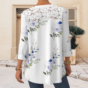 Lace Trim Three-quarter Sleeve Shirt