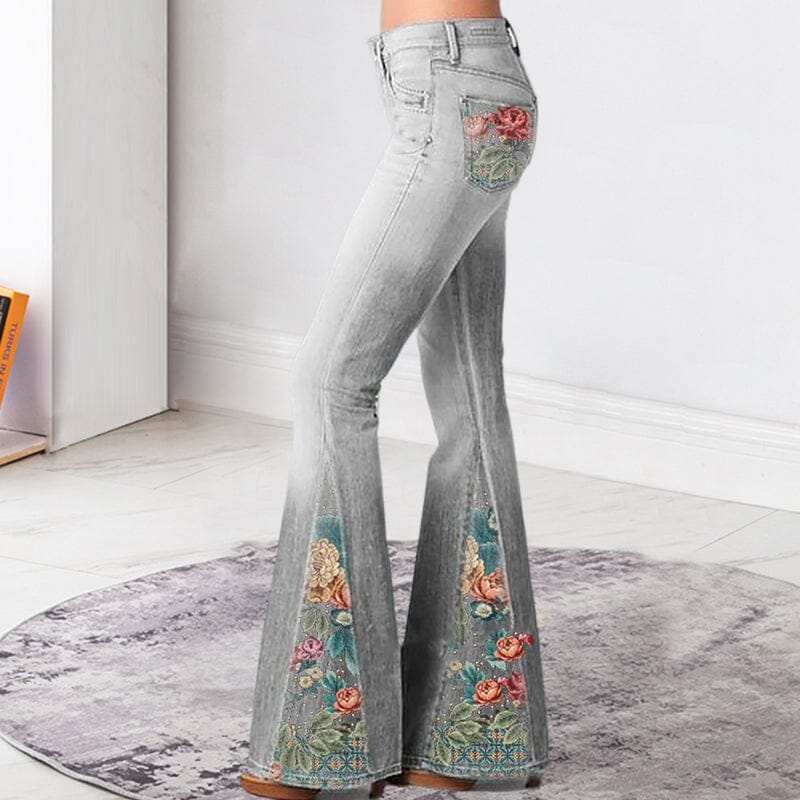 Fashion Ombre Floral Print Wide Leg Pants