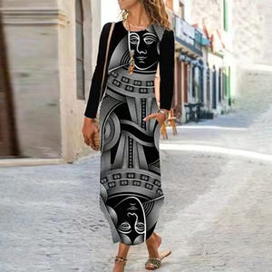 Ethnic Print Long Sleeve Dress