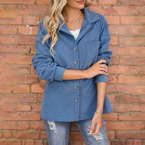 Buttoned Long Sleeve Check Jacket