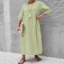 Load image into Gallery viewer, Solid Color Lantern Sleeve Loose Cotton Linen Dress
